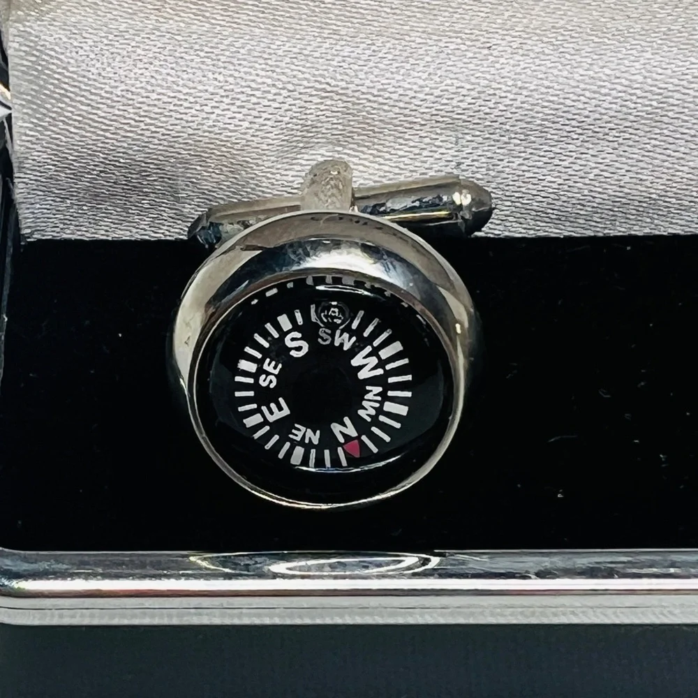 Cuff Daddy Compass Cufflinks Black Stainless Steel‎ EUC Presentation Box